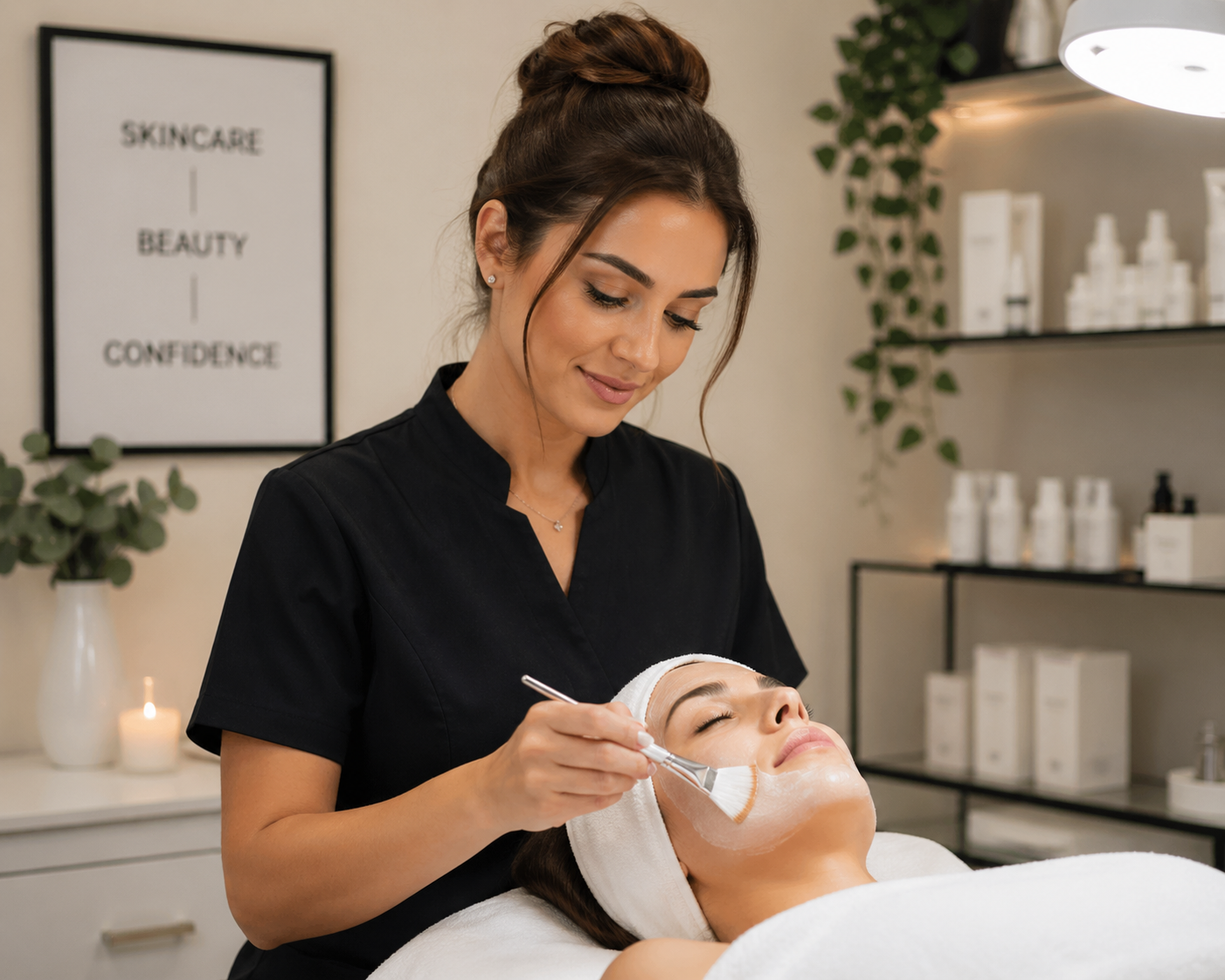Juniper House aesthetician performing a custom facial in the SoHo studio