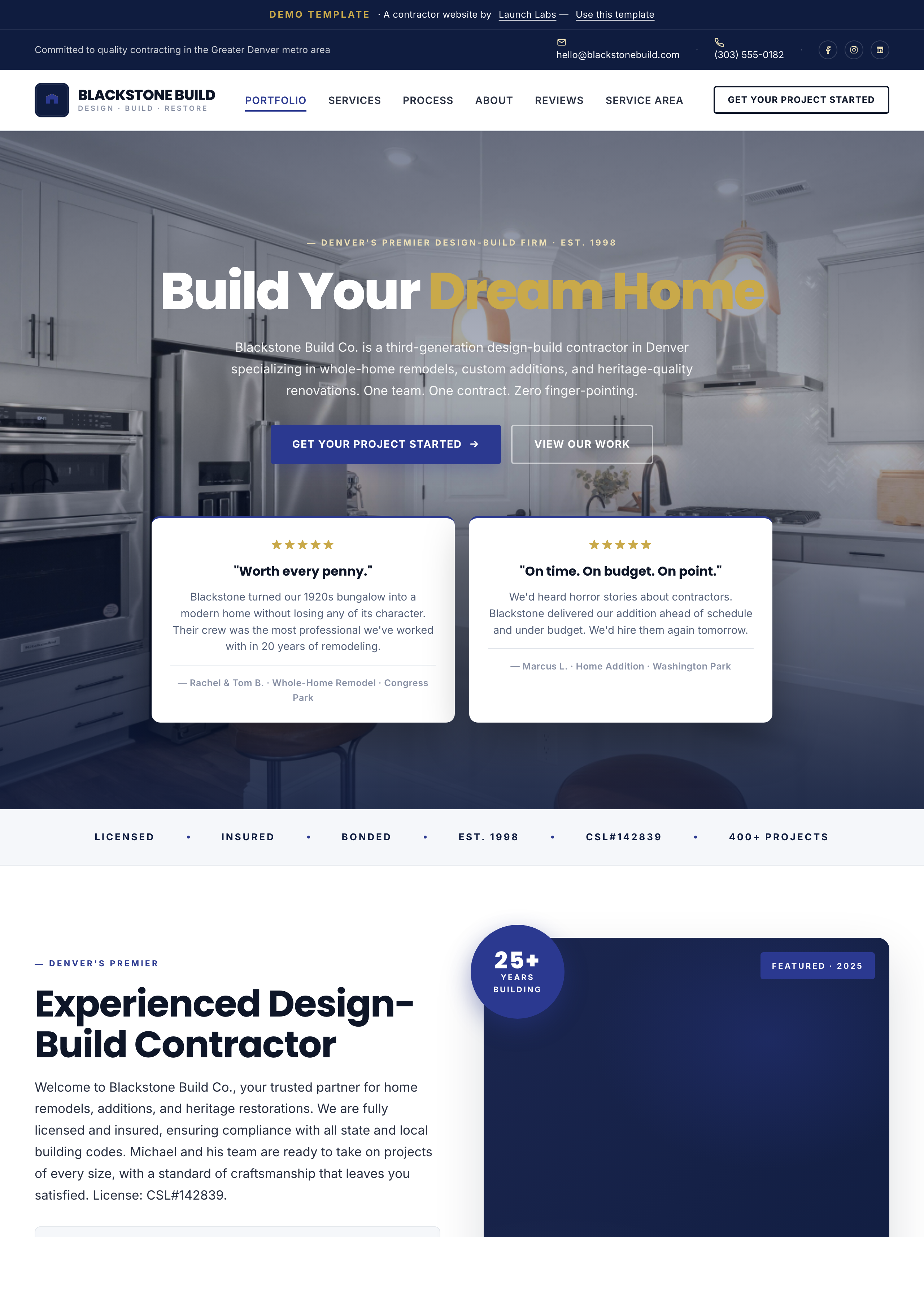 Blackstone Build Co. contractor website template preview