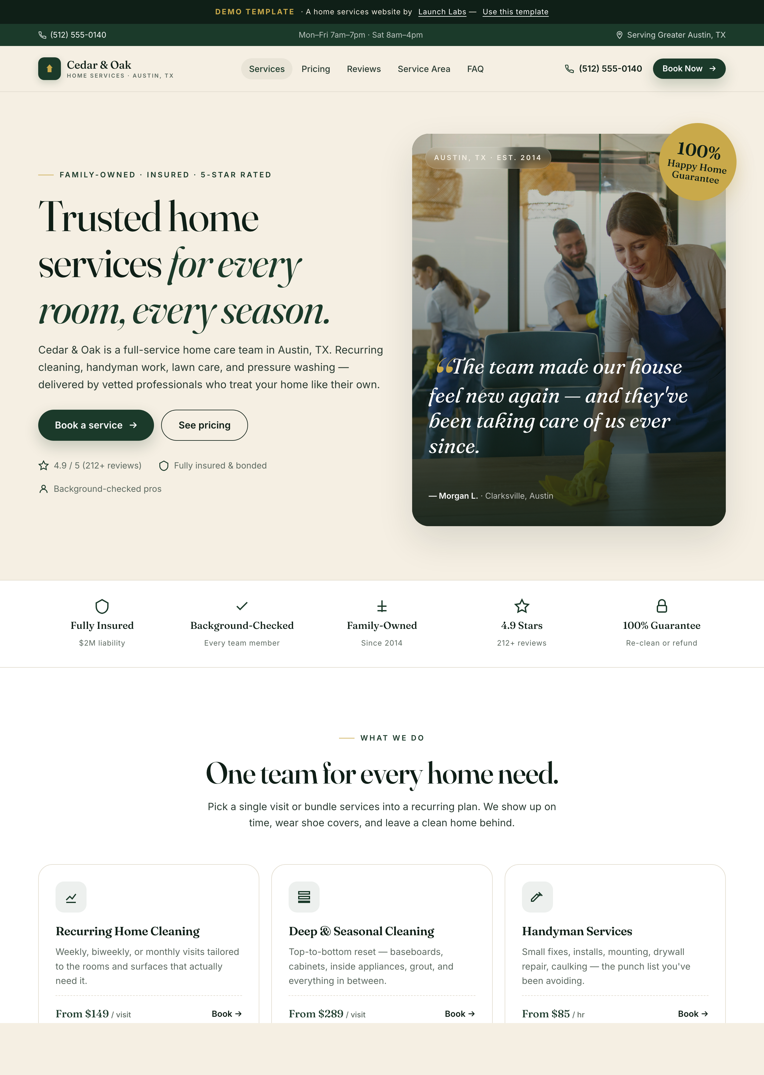 Cedar & Oak Home Services website template preview