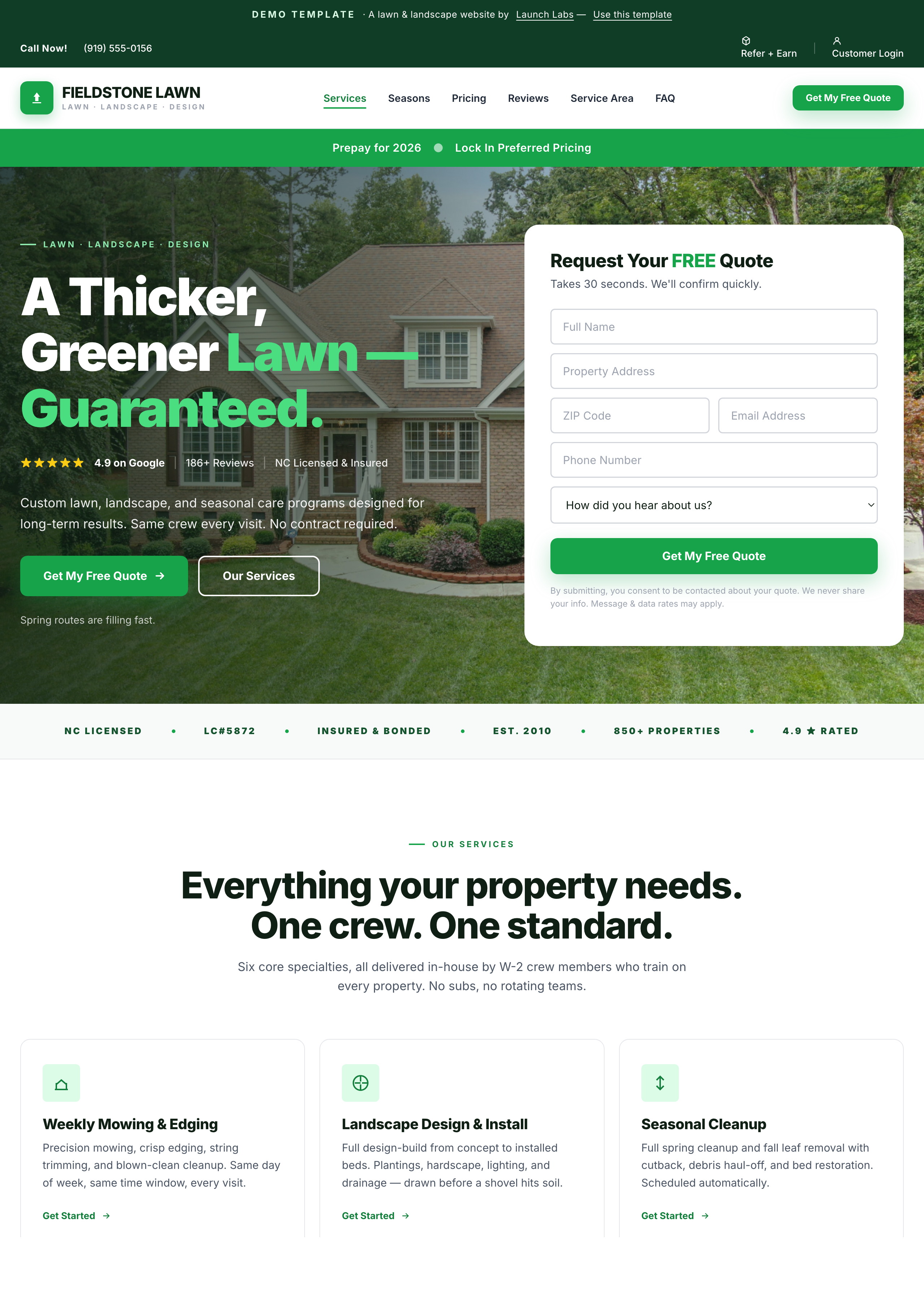 Fieldstone Lawn & Landscape website template preview