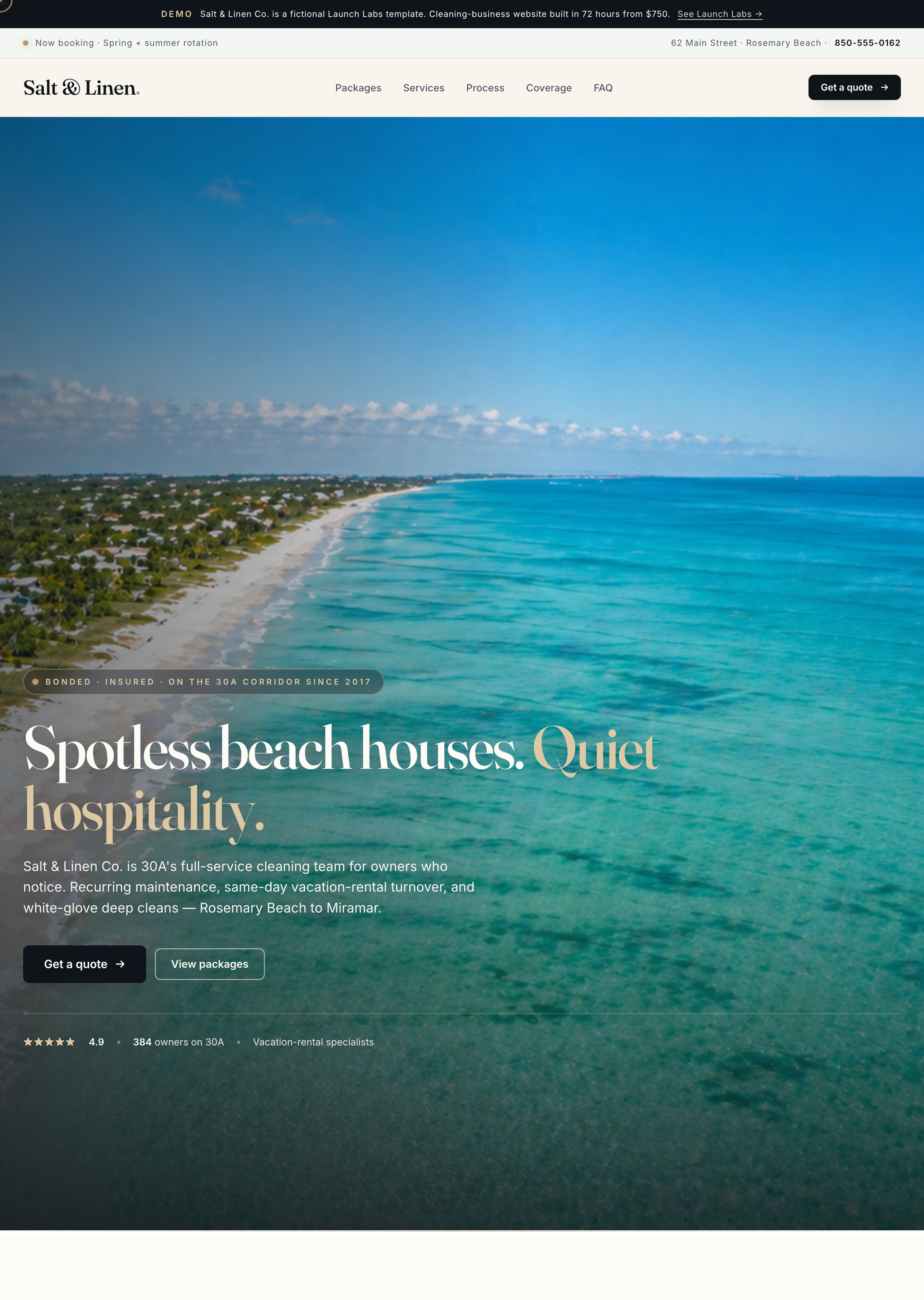 Salt & Linen Co. 30A house cleaning website template preview