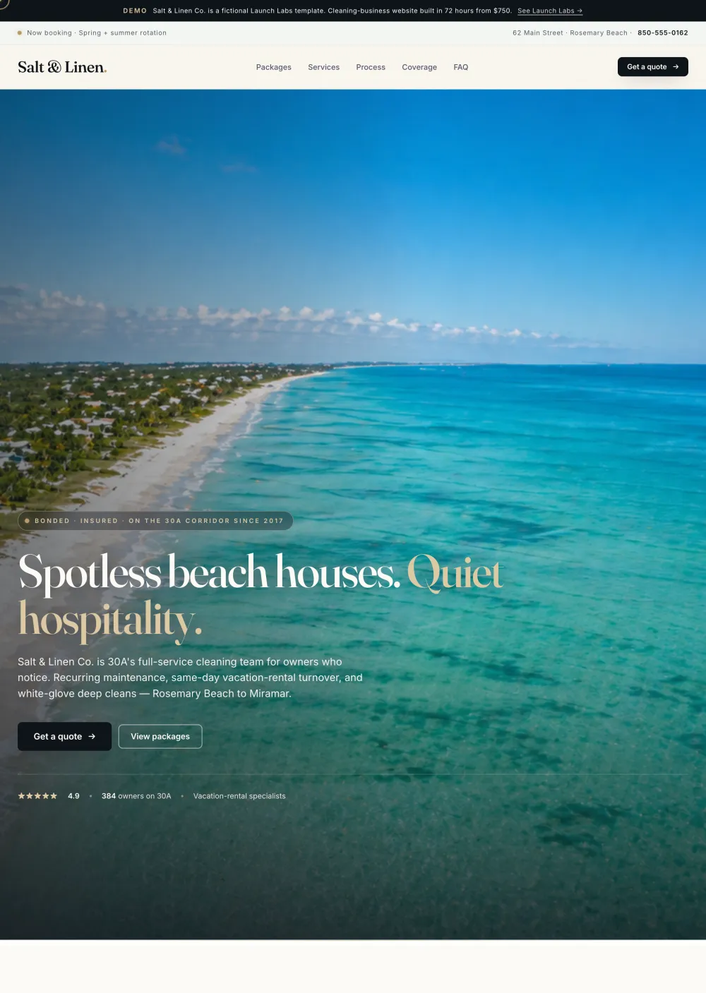 Salt & Linen Co. 30A house cleaning website template preview