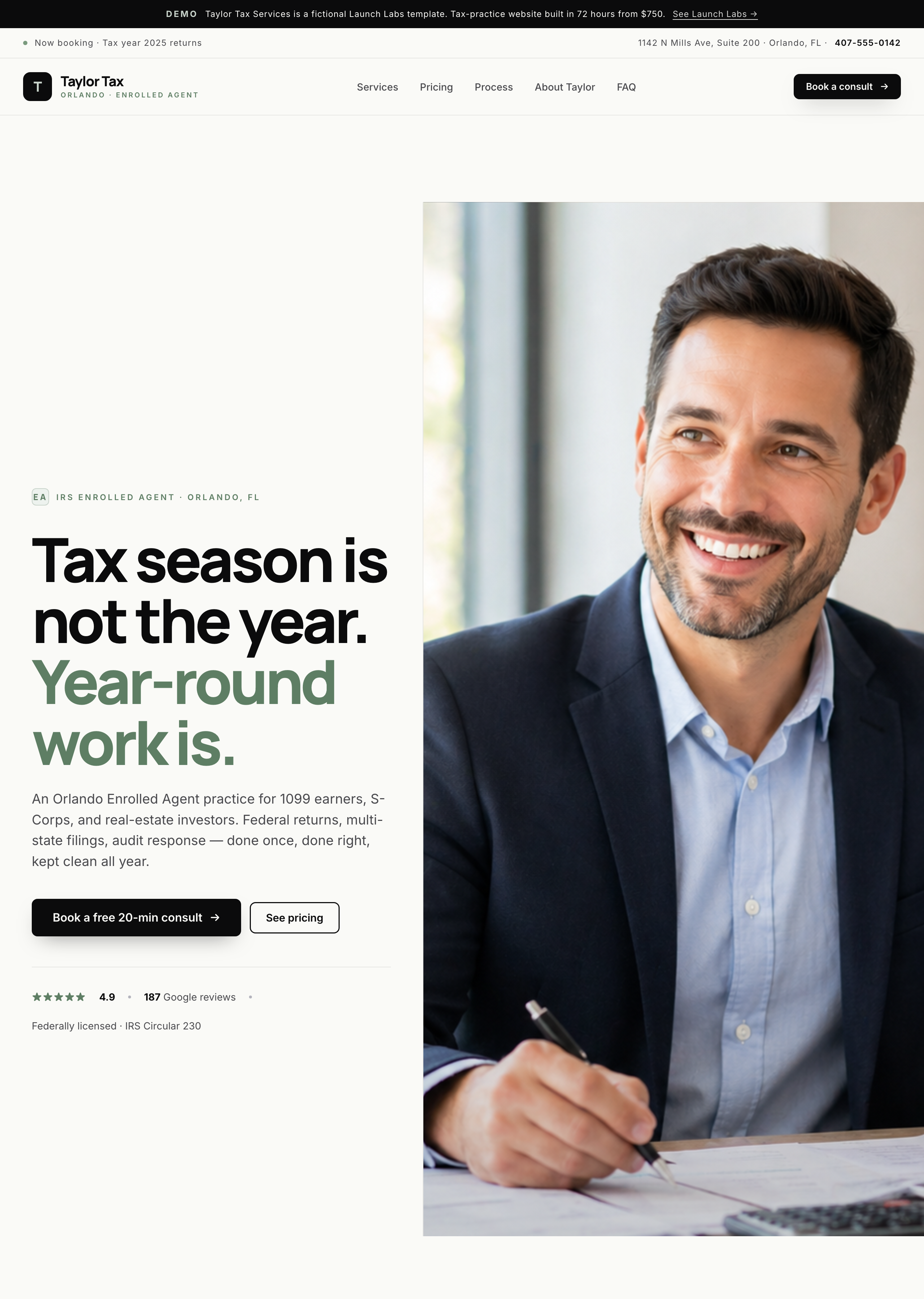 Taylor Tax Services Orlando website template preview